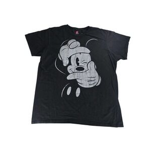 Disney Parks Mickey Mouse Graphic T-Shirt Mens XL Black Hanes Nano-T Cotton